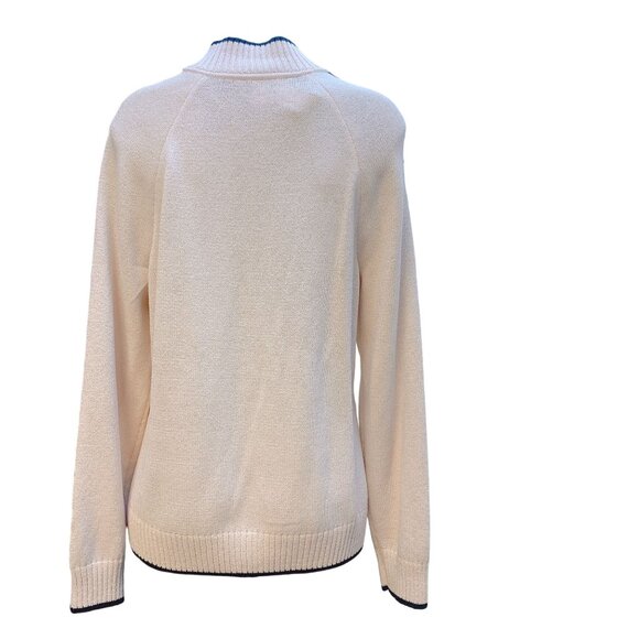 St. John Sport Cream Black Knit Cardigan Zipper Braided Sleeve Detail M - Picture 2 of 10